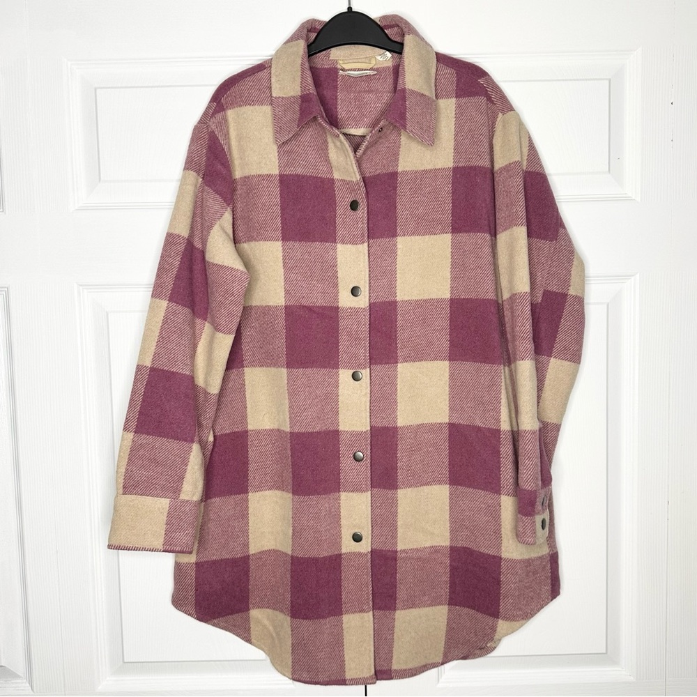 Retrod Plaid Shacket w Pockets Snap Closure Women’s Small Tan and Purple